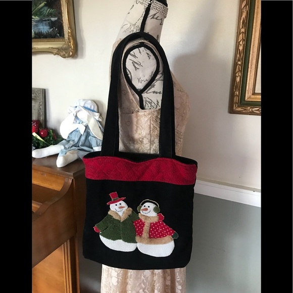 Rare Vintage Snowman Velvet Shoulder Bag - Picture 3 of 10